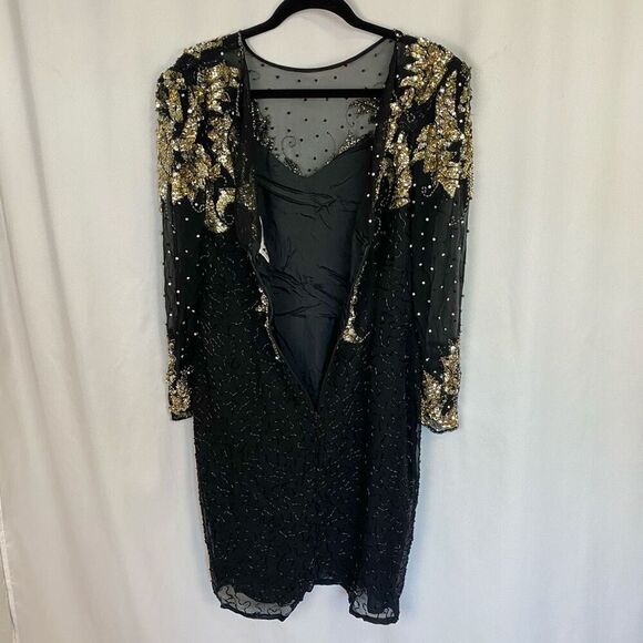 Vintage Haute Sheer Silk Sequin Coctail Dress Silver gold sequin Women’s 10 by N - Picture 7 of 14